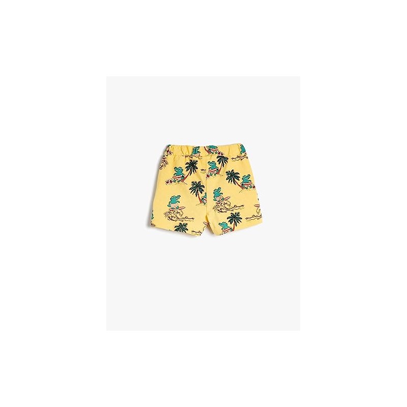 Koton Boys's Drawstring Pockets Crocodile Printed Cotton Shorts, Yellow Design(1d6)