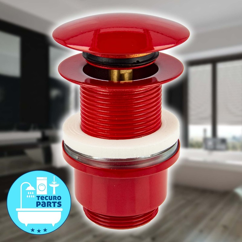 Tecuro EW-Haustechnik Click-Clack Sink Drainage Plug Red with Pushfu for