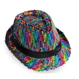KarnevalsTeufel Trilby Party Hat Disco Hat Summer Hat Reversible Sequins Colourful Multicoloured Rainbow Various Designs and Colours (Reversible Sequins)