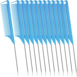12 Pieces Parting Comb for Braids, Rat Tail Comb Pintail Comb Teasing Combs with Stainless Steel Pintail for Hair Styling Hairdressing (Blue)