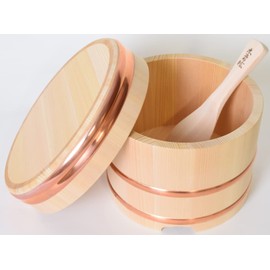 Kiso Craft Kiso Sawara Edo Style Ohitsu 3 Pieces with Handmade Ladle Letters, Natural