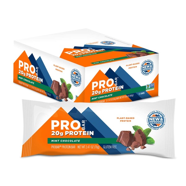 PROBAR - PROTEIN Bar, Mint Chocolate, Non-GMO, Gluten-Free, Healthy, Plant-Based Whole Food Ingredients, Natural Energy (12 Count)