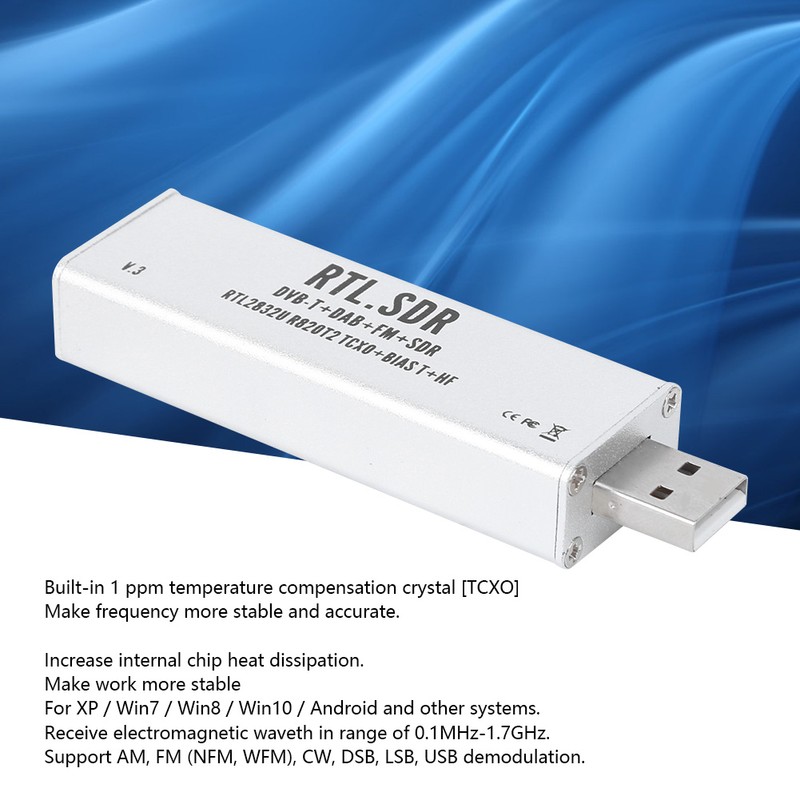Full Band Receiver RTL‑SDR Radio Communication System 0.1MHz‑1.7GHz for XP