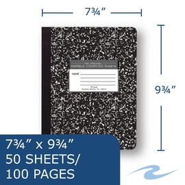Roaring Spring Composition Notebooks, Unruled Blank, 50 Sheets, 15# White Paper, 9.75"x7.75", Proudly Made in USA, Hard Board Black Marble Covers (Pack of 48)