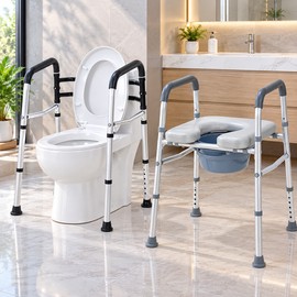 Adjustable Toilet Safety Rail for Bathroom Support – Freestanding Padded Grab Frame for Sitting and Standing Assistance