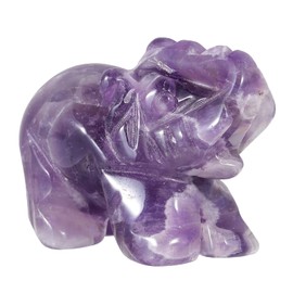 KYEYGWO Amethyst Crystal Elephant Gemstone Figure, Hand Carved Elephant Figure Sculpture Pocket Amulet Reiki Statue Decor