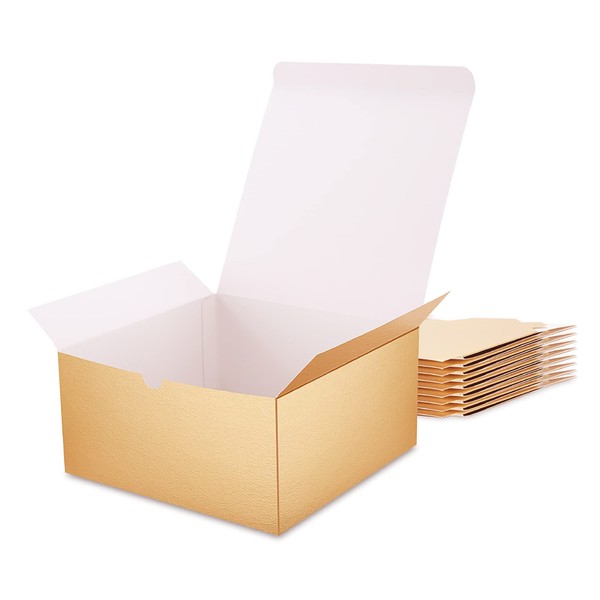 MALICPLUS 10 Gold Gift Boxes 8x8x4 Inches Premium Gift Boxes Paper Gift Boxes with Lids, Bridesmaid Proposal Boxes, Boxes for Gifts （Grass Texture Gold）