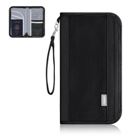Playexen Family Passport Wallet with RFID Blocking, Travel Passport Holder with Wrist Strap, Travel Document Organizer Zipper Pouch for Women Men (Black)