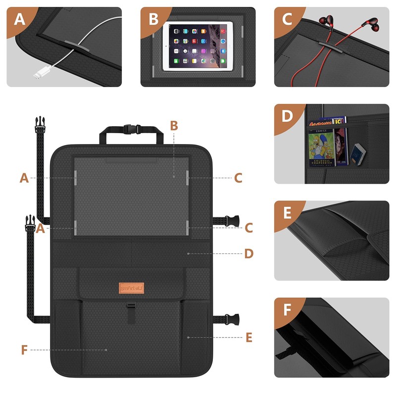 Non-Slip Backing Backseat Car Organizer Kick Mat with Storage Pockets,