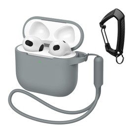 MATEPROX Compatible with AirPods 4 Generation Case[2024], Soft Silicone Headphone with Keychain|Hand Strap, Full Protective Charging Earphone Cover for Airpods 4th Gen-Grey