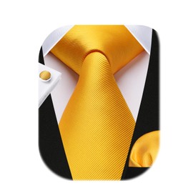 HISDERN Men's Wedding Ties and Pocket Square Solid Tie Cufflinks Set, yellow