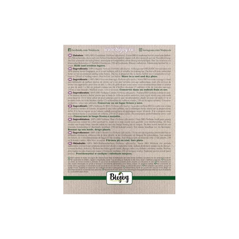 Biojoy Organic Verbena Dried and Cut Verbena Tea 100g |