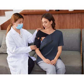 Deyeek Women's Post Shoulder Surgery Shirts Full Open Side Snap Recovery Tear Away Chemo Port Shirts Short Sleeve Comfy After Surgery Clothes Blue Purple M