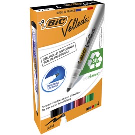 BIC 1701 Whiteboard Marker Velleda ECOlutions (1,4 mm, geruchsarm, 4 fach sortiert) Kartonetui à 4 Stück