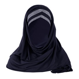 Women Girls Glitter Sequin Hijab Muslim Head Scarf One Piece Hijab Cap Long Islamic Turban Headband Hair Cap Shawl Wrap (Navy)