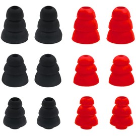 ALXCD Triple Flange Ear Tips, 6 Pairs S/M/L Sizes Triple Three Flange Noise Isolate Silicone Replacement Cushion Earbuds Tips with 4mm Connector Hole, Fit for Most in Ear Earphone, Black Red
