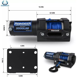REINDEER Electric Winch 3500LBS Boat Trailer 12V Synthetic Rope ATV/UTV Towing