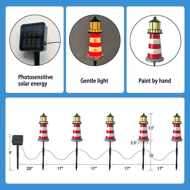 Hokfirm 5 Pack Lighthouse Gifts, Solar Garden Lights Outdoor Garden