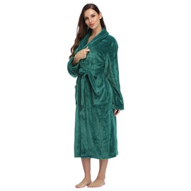 RONGTAI Womens Bathrobe Ladies Fleece Plush Warm Long Robes (Medium,Emerald Green)