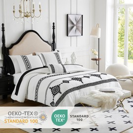 MaiRêve White Full Size Bedding Sets 8 Piece in Embroidery, Boho White Comforter Full Size, All Season Bed in a Bag Full Size with Comforters, Sheets, Pillowcases & Shams 80"x90"(White,Full)