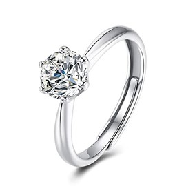 Anillos para Mujer - Anillo Ajustable de Plata de Ley 925 Boda 1 Quilates de Moissanita Regalo para Mujer, Compromiso, Aniversario y Regalo Romántico 