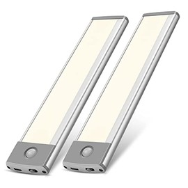 30-LED Under Cabinet Lights,USB Rechargeable Kitchen Night Light,Battery Operated Counter Closet Lighting,Wireless Motion Activated Light for Cabinets Cupboard Pantry( Warm Lightï¼2Pack