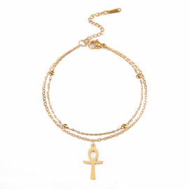 UNIFT Ankh Cross Bracelet Ankle For Women Stainless Steel Egyptian Key Of Life Cross Bracelet Ankle Fashion Charm Ankh Amulet Jewelry (gold 1, Stainless Steel)