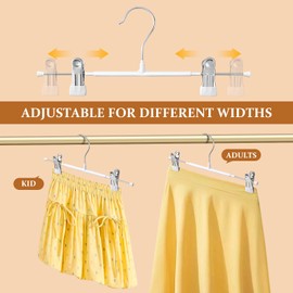 BUMODEL 20 Pack 14Inch Heavy Duty Metal Pants Hangers with Adjustable Clips and Protective Rubber Layer, White, Non Slip, Space Saving, Adult, Men, Children, Kid, Baby