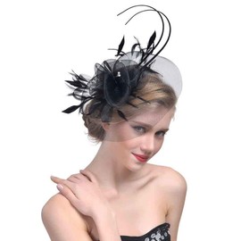 IBLUELOVER Women Fascinator Hat Flower Feather Mesh Veil Pillbox Hat Wedding Bridal Headdress Retro Hat Cocktail Tea Hair Accessories for Church Cocktail Tea Party Banquet Dance Hen Party Black