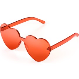 Maxdot Heart Shape Sunglasses Rimless Transparent Heart Glasses Colorful Party Favors (Coral Orange)