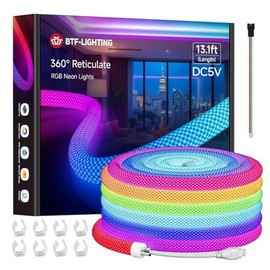BTF-LIGHTING WS2811 WS2812B IC RGB 360 grados redondo patrón reticulado persiguiendo color neón tira LED de nailon flexible IP67 impermeable cuerda de color sueño luz DC5V (sin adaptador ni driver)