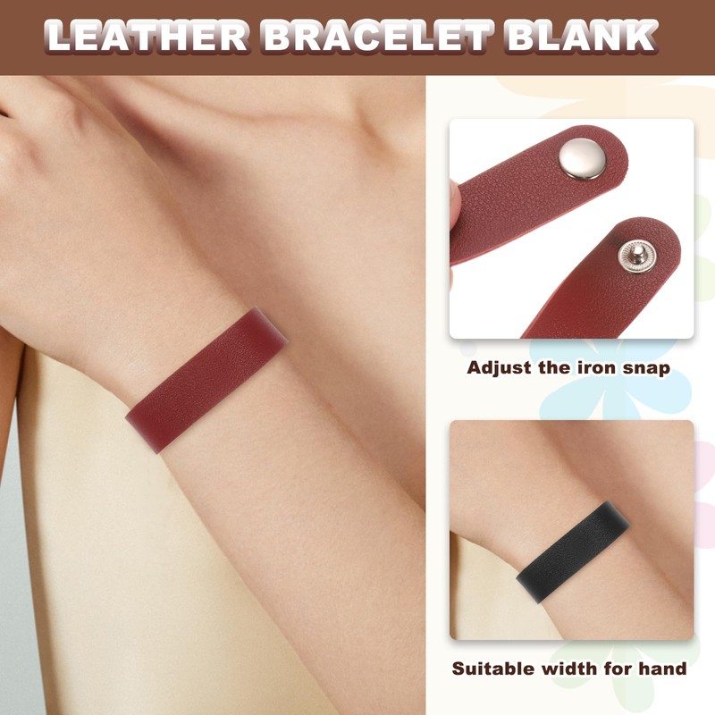 MECCANIXITY 10 Pcs Plain Leather Bracelets Leather Snap Bracelets Adjustable