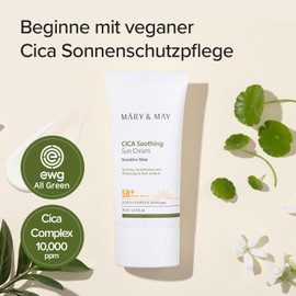 Mary&May CICA Soothing Sun Cream SPF50+ PA++++ 50 ml (1,69 fl. oz.) | Leicht einziehender, nicht klebender Sonnenschutz, Feuchtigkeit, kein Weißfilm | Cica Gesichtspflege, tägliche Anwendung