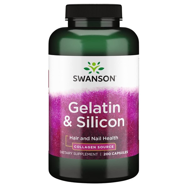 Swanson Gelatin and Silicon - Collagen Proteins Supporting Healthy Hair and Nails - Helps Deliver Vital Minerals for Strong Nails and Thick Hair - 20mg Silicon and 1.08 Grams Gelatin - (200 Capsules)