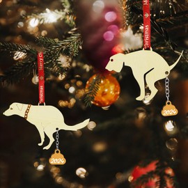 Pet Dog Cat Christmas Ornaments Funny Dog Poping Ornaments for Christmas Tree Wood Laser Engraved Christmas Ornaments 2024 (2Pcs Dog)