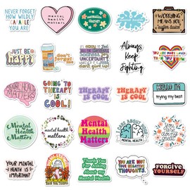 Pack of 100 Mental Health Stickers Car Laptop Phone Guitar Skateboard Motorcycle Bicycle Mental Health Stickers Set Vinyl Waterproof Aesthetic Stickers for Teenagers Children Adults