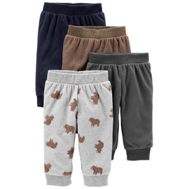 Simple Joys by Carter's Baby 4-Pack Fleece Pants, Brown/Dark Grey/Light Grey Bear Print/Navy, 3-6 Months