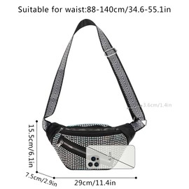 Women Rhinestone Fanny Packs Glitter Waist Bag with Adjustable Strap Ladies Bum Bag Multi-Functional Sling Bag Chest Bag