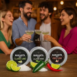 3-Pack Premium Margarita & Cocktail Flavored Salt Rimmer, Variety Set 3.5oz Chili Lime, Jalapeno Citrus, Classic Lime & Habanero & Honey - No Silicon Dioxide, Easy Screw-On Lid, Kiri & Sons Cocktails
