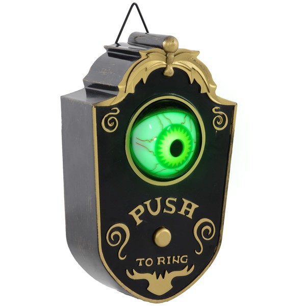 HOMCOM 7.1" Halloween Decoration, Animatronic Doorbell with Simulation Light-up Eyeball,