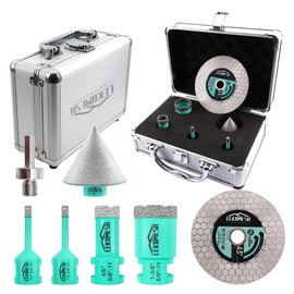 LEKOMESH Tile Hole Saw Kit for Porcelain Tile - (6/6/20/35+50mm Chamfer Bit+Adapter+Tile Blade) Tile Hole Saw Kit Diamond Precision Cutting for Porcelain Ceramic Marble Granite,5/8"-11 Thread