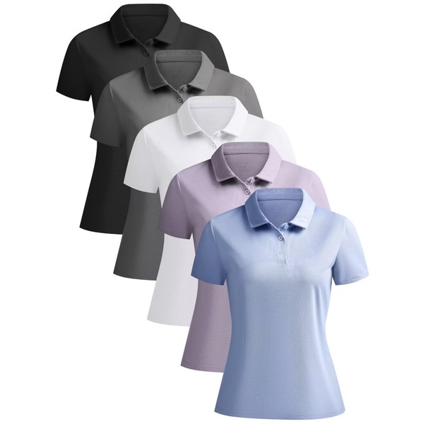 NebuKinex 5 Pack Women's Polo Shirts Short Sleeve 3 Buttons
