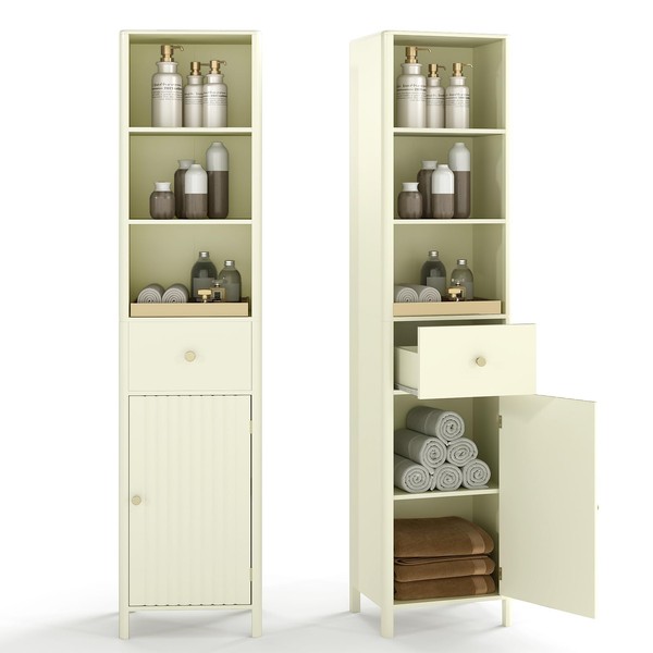 Tangkula 67" Tall Bathroom Cabinet, Narrow Floor Cabinet w/Fluted Door,
