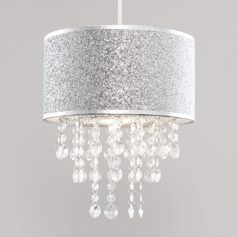 Modern Silver Glitter Cylinder Ceiling Pendant Light Shade with Clear