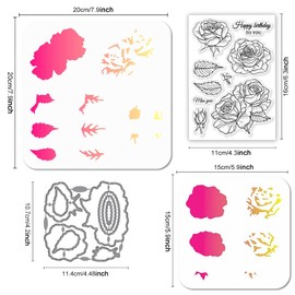 GLOBLELAND Rose Leaves Stamp and Cutting Dies Set for Card Making Flowers and Leaves Stamps and Stencils Layered Embossing Stencil for DIY Scrapbooking Crafts Album Accessories