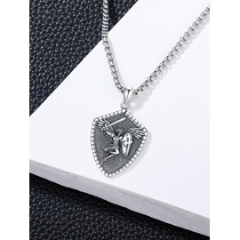 Swordgod St Michael Pendant for Men Women S925 Sterling Silver Saint Michael Necklace Religious Necklace Archangel Amulet Protect Us for Birthday Christmas Gifts for Police Father Husband Son Boyfriend