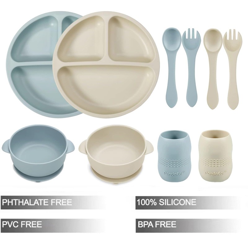 PandaEar Silicone Baby Feeding Set| 2 Divided Suction Plate +