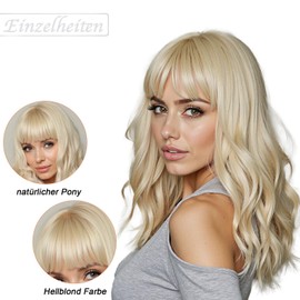 GrandSail Long Wave Ash Blonde Wig Long Wavy Blonde Wig 100% Remy Hair Platinum White Blonde with Bangs Natural Looking Heat Resistant Fiber Wig 35cm + Free Wig Cap