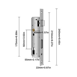 Stainless Steel Mortice Sash Lock, 92MM Center Door 40MM Backset Lock for Internal and External Doors, Satin Nickel Frame Mortice Deadlock for Home and Workplace
