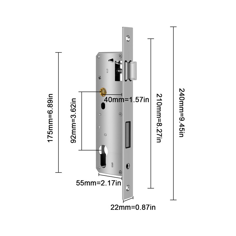 Stainless Steel Mortice Sash Lock, 92MM Center Door 40MM Backset
